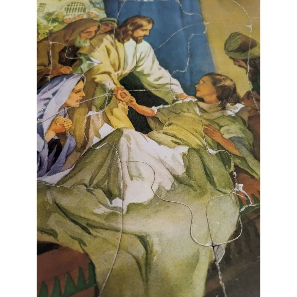 60s - 70s 13 piece Puzzle Luke 8 41-56 Jesus Heals a sick woman signed cardboard